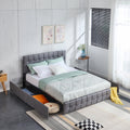 Queen Size Grey Upholstered Platform Bed Frame with 4 Storage Drawers Q43052