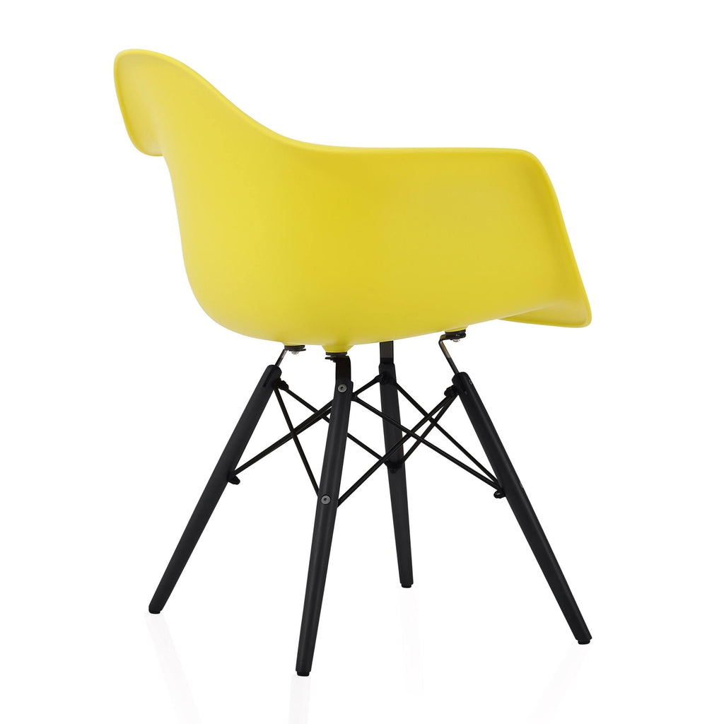 Light Yellow Molded Plastic Dining Arm Chair with Black Wood Legs (Set of 4) U977