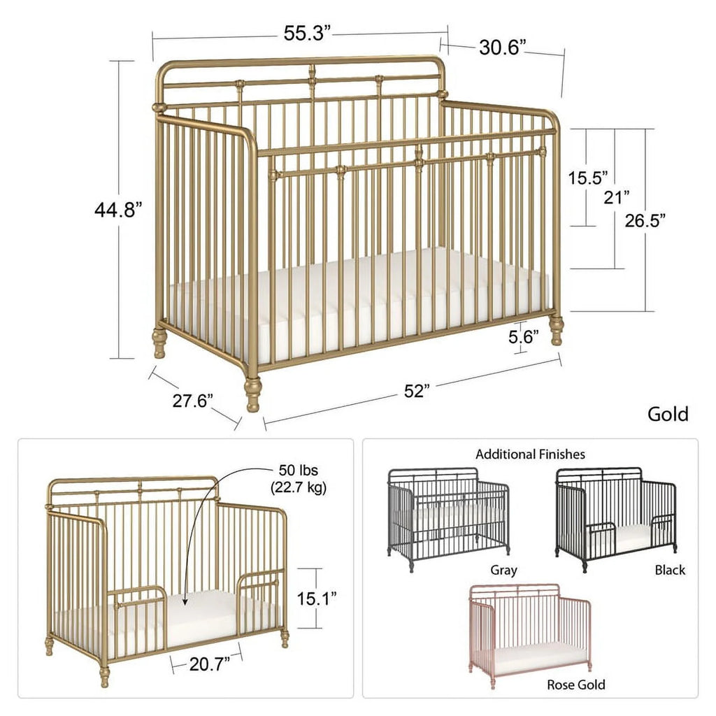 Black Metal 3 in 1 Convertible Crib F286
