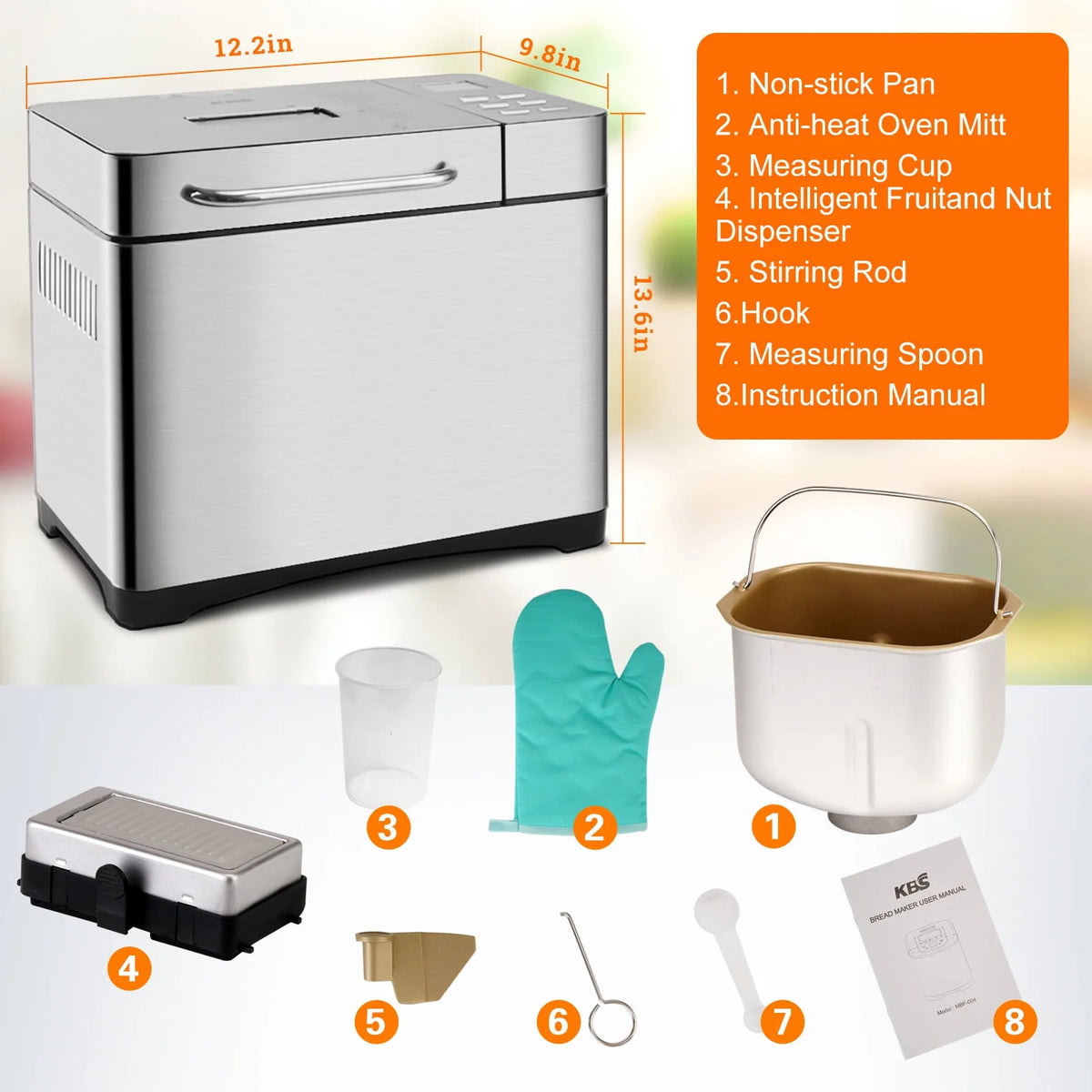 2LB Automatic Stainless Steel Bread Maker T32746