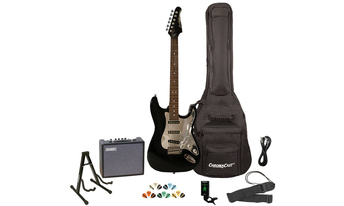 Black/Chrome Pickguard Electric Guitar with Accessories I567706