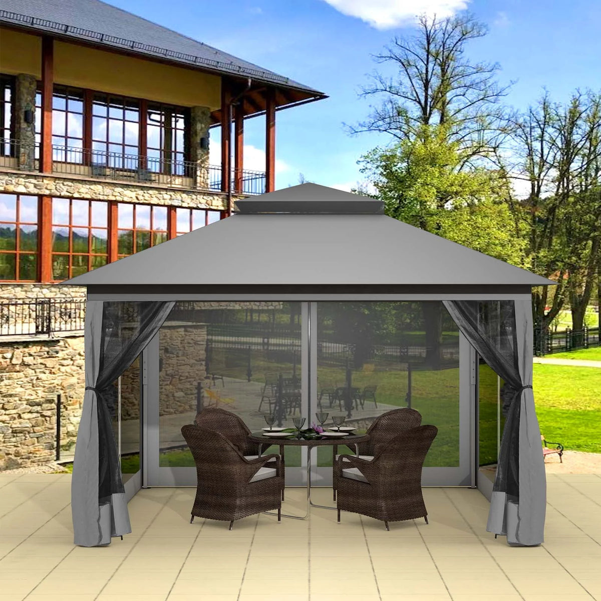 13 x 13 ft Pop up Gazebo Canopy Shelter with Mosquito Netting X678227