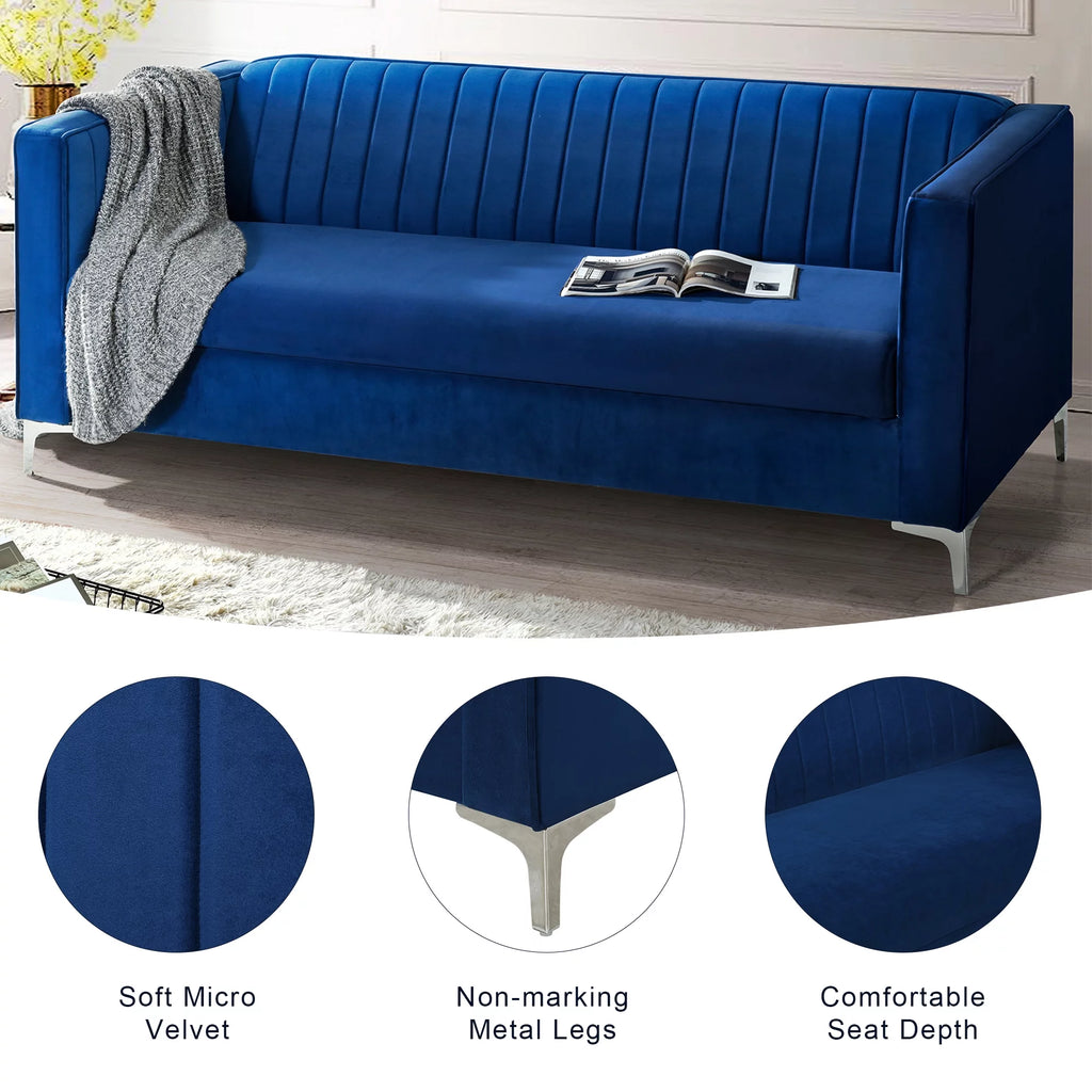 Blue Velvet Loveseat Sofa with Metal Legs X438642