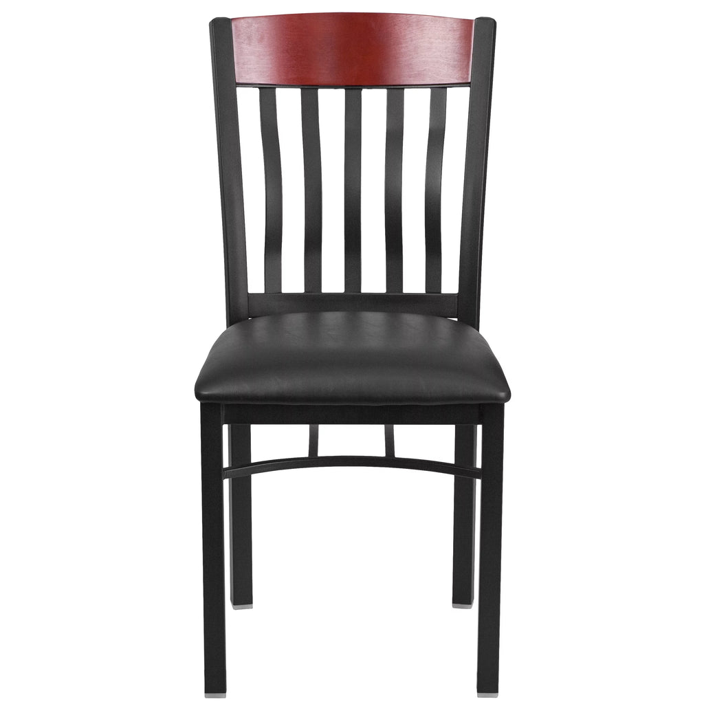 Black Metal Mahogany Wood Restaurant Chair with Black Vinyl Seat P5323