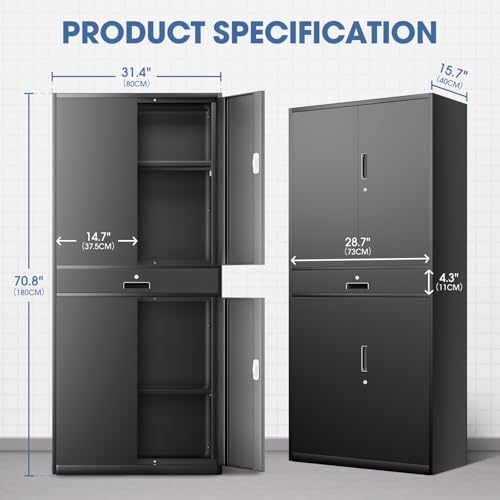 71'' Gray Metal Storage Cabinet with 1 Drawer and Adjustable Shelves G3486