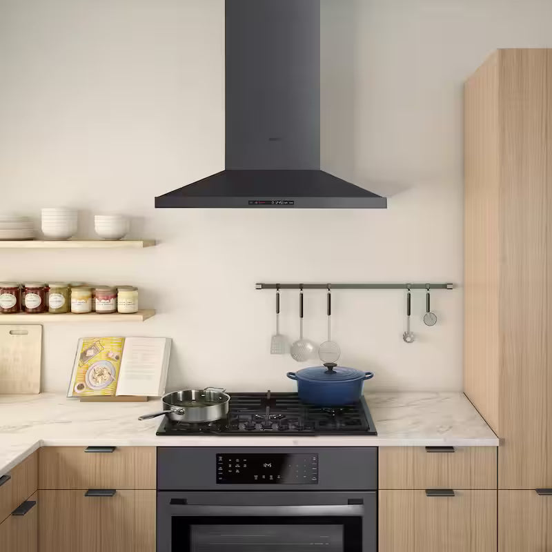 36 in. 600 CFM Convertible Wall Mount Range Hood with Light in Black Stainless Steel W479042