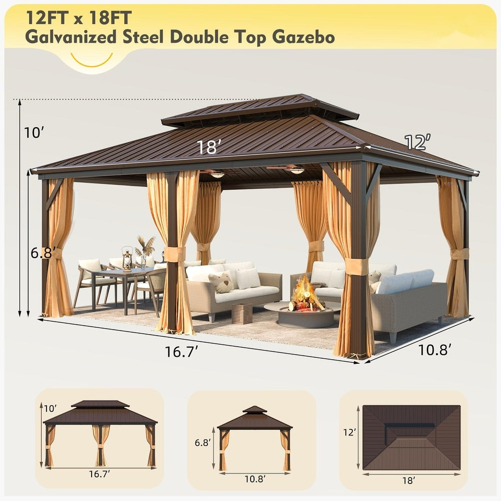 12'x18' Hardtop Gazebo with Galvanized Steel Double Roof & Aluminum Frame L15515