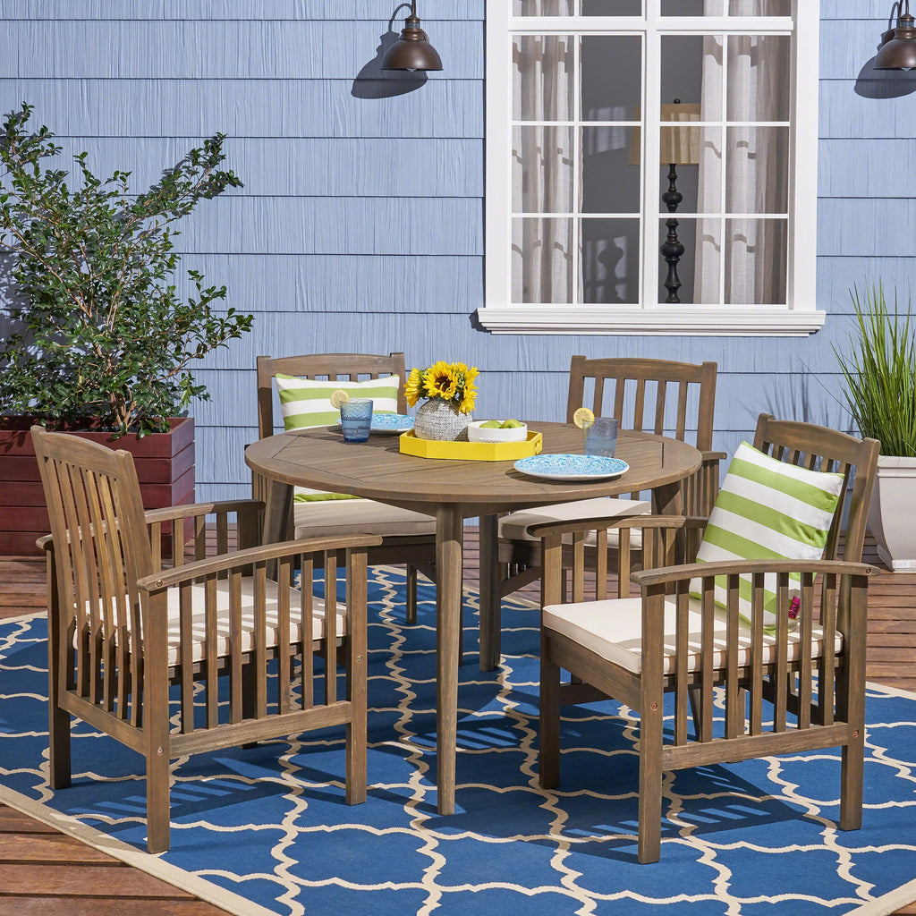 Acacia Wood 5 Piece Dining Set with Cushion O4532