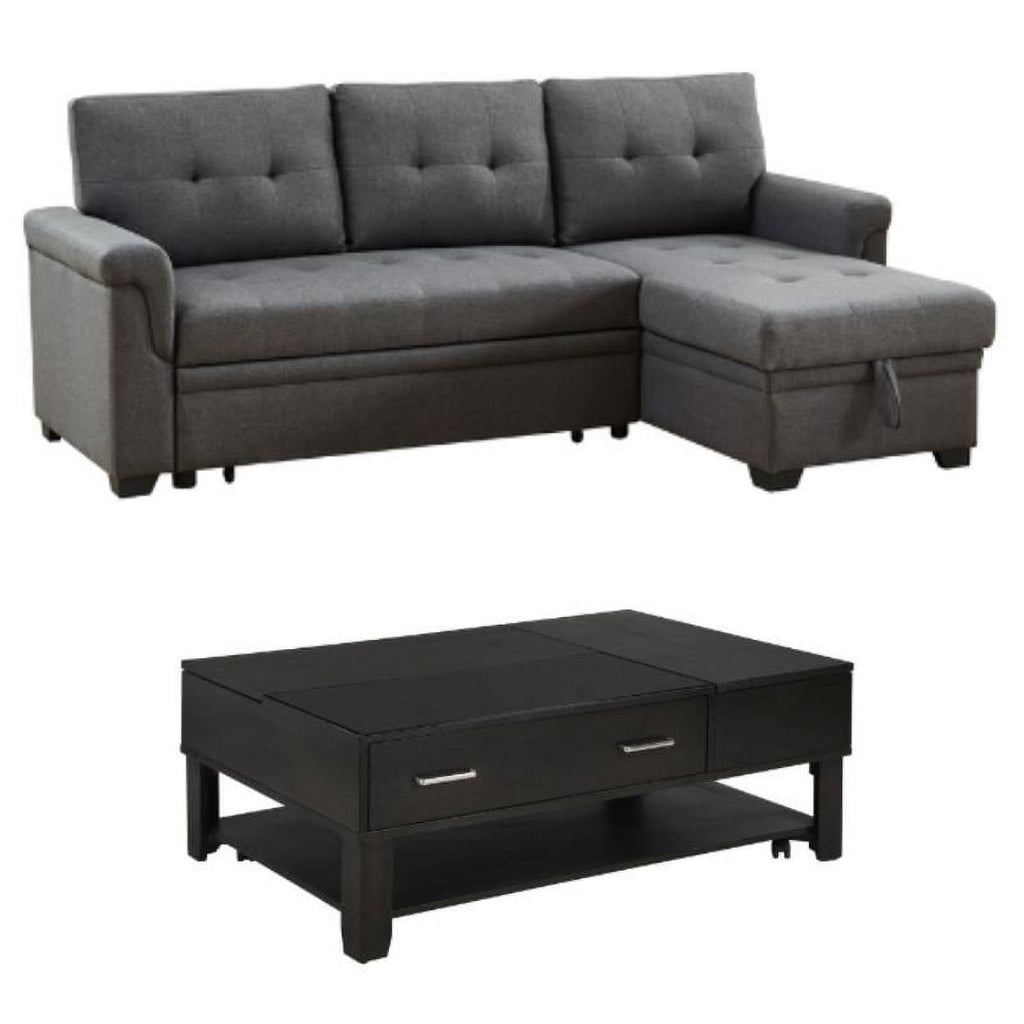 2-Piece Set with Reversible Sleeper Sofa and Coffee Table in Gray J811