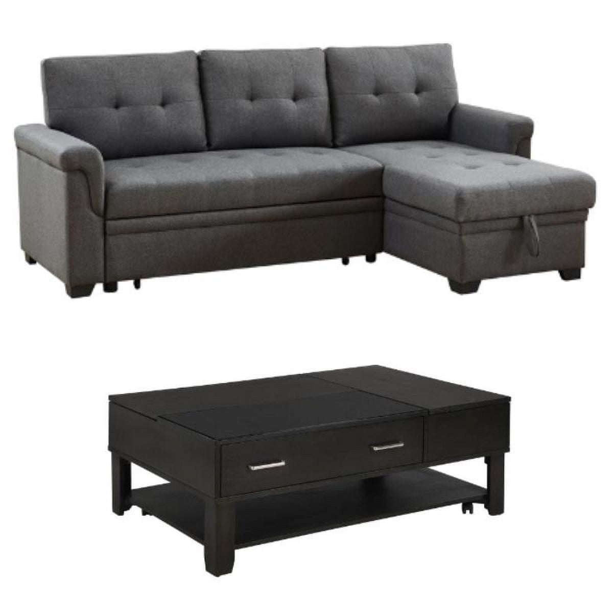 2-Piece Set with Reversible Sleeper Sofa and Coffee Table in Gray J811