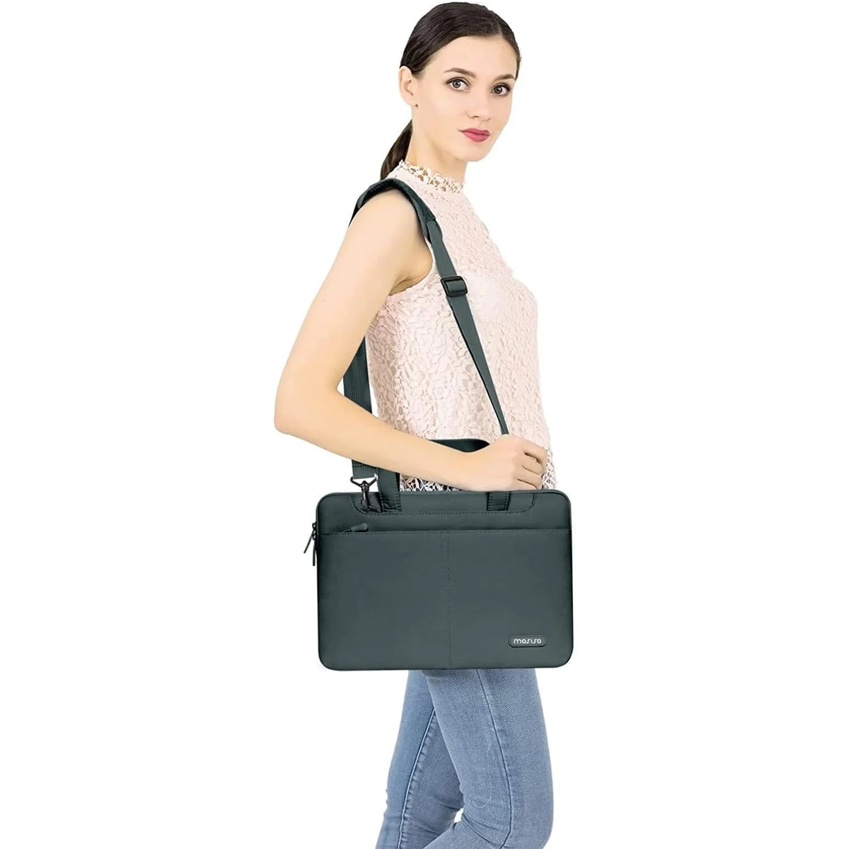 Midnight Green Plastic Hard Shell MacBook Air 13 inch Case with Shoulder Bag, Keyboard Cover, Screen Protector, Pouch E11341
