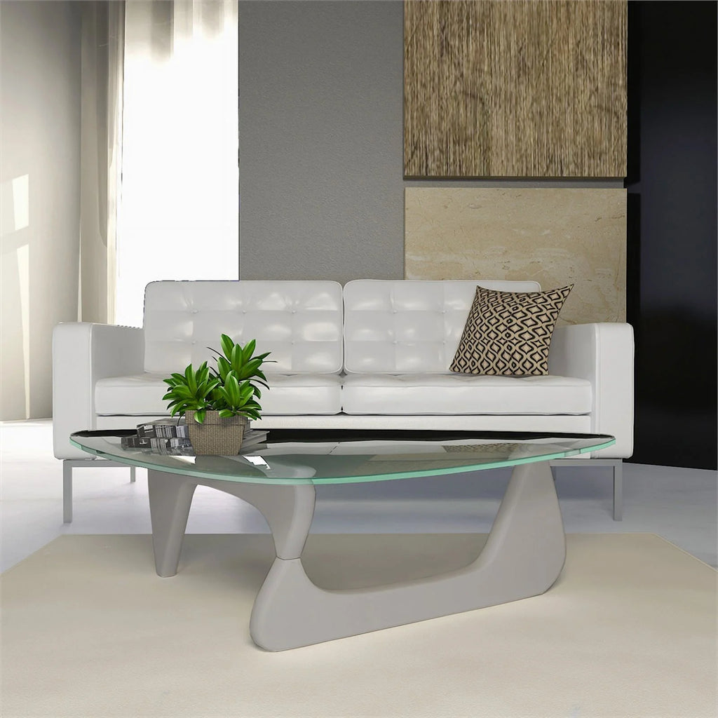 Modern Triangle Wooden Glass Top Coffee Table Y682344
