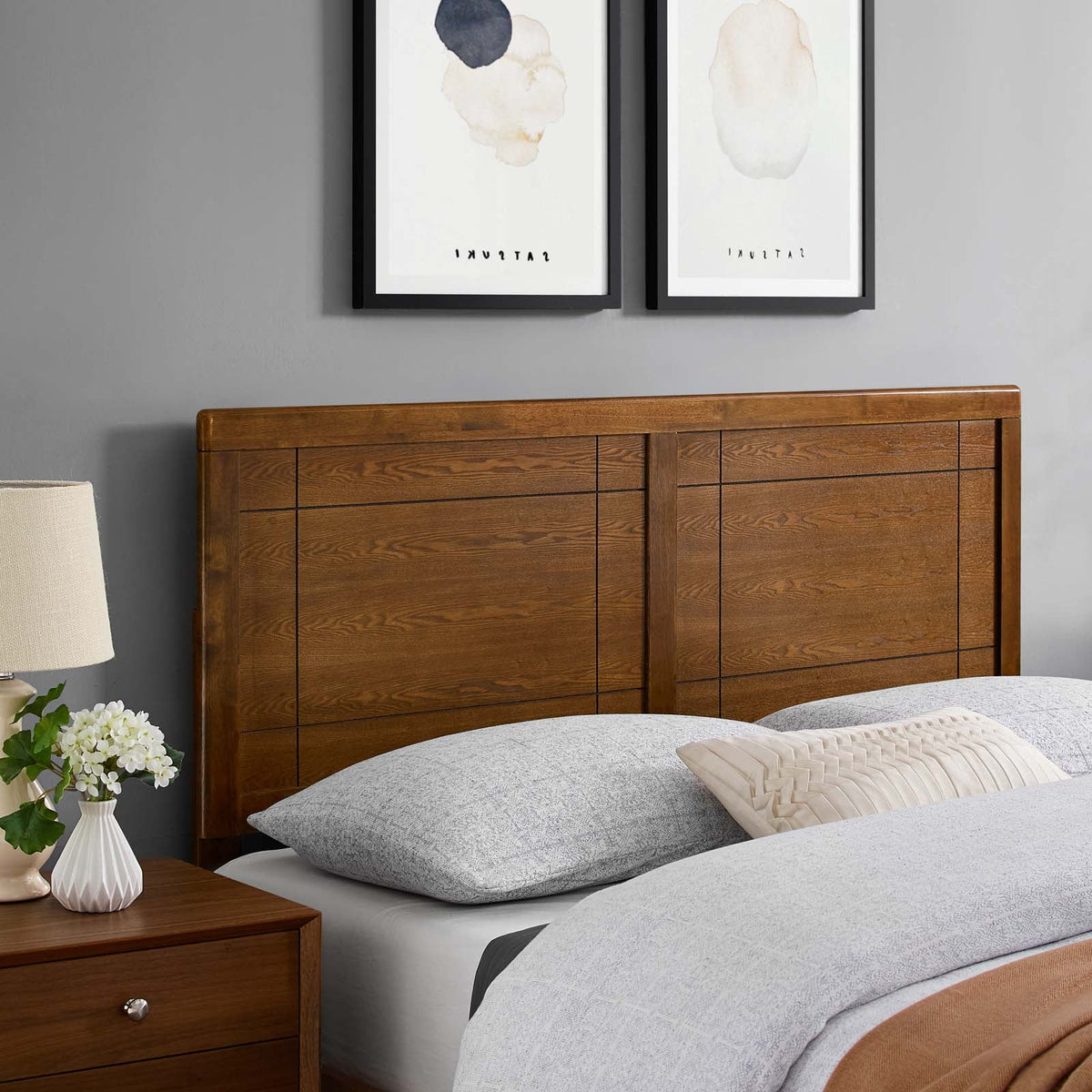 Full Size Brown Walnut Wood Headboard X89031