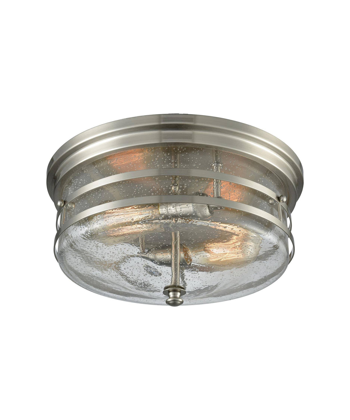 Satin Nickel 2 Light Flush Mount with Seedy Glass Z98912