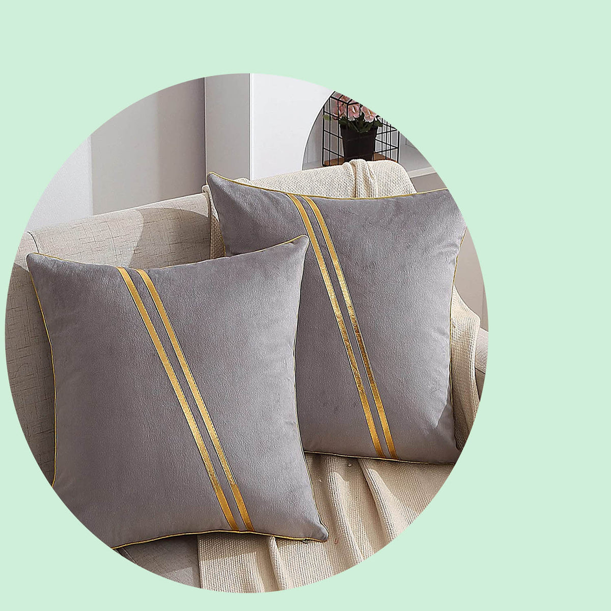 Set of 2 Gold Velvet Throw Pillow Covers with Leather, 20 x 20 in A9091