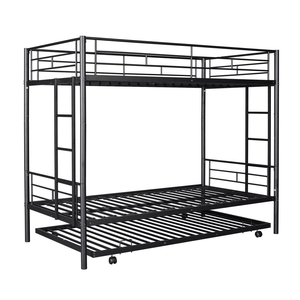Twin over Twin Black Metal Bunk Bed with Trundle R40987