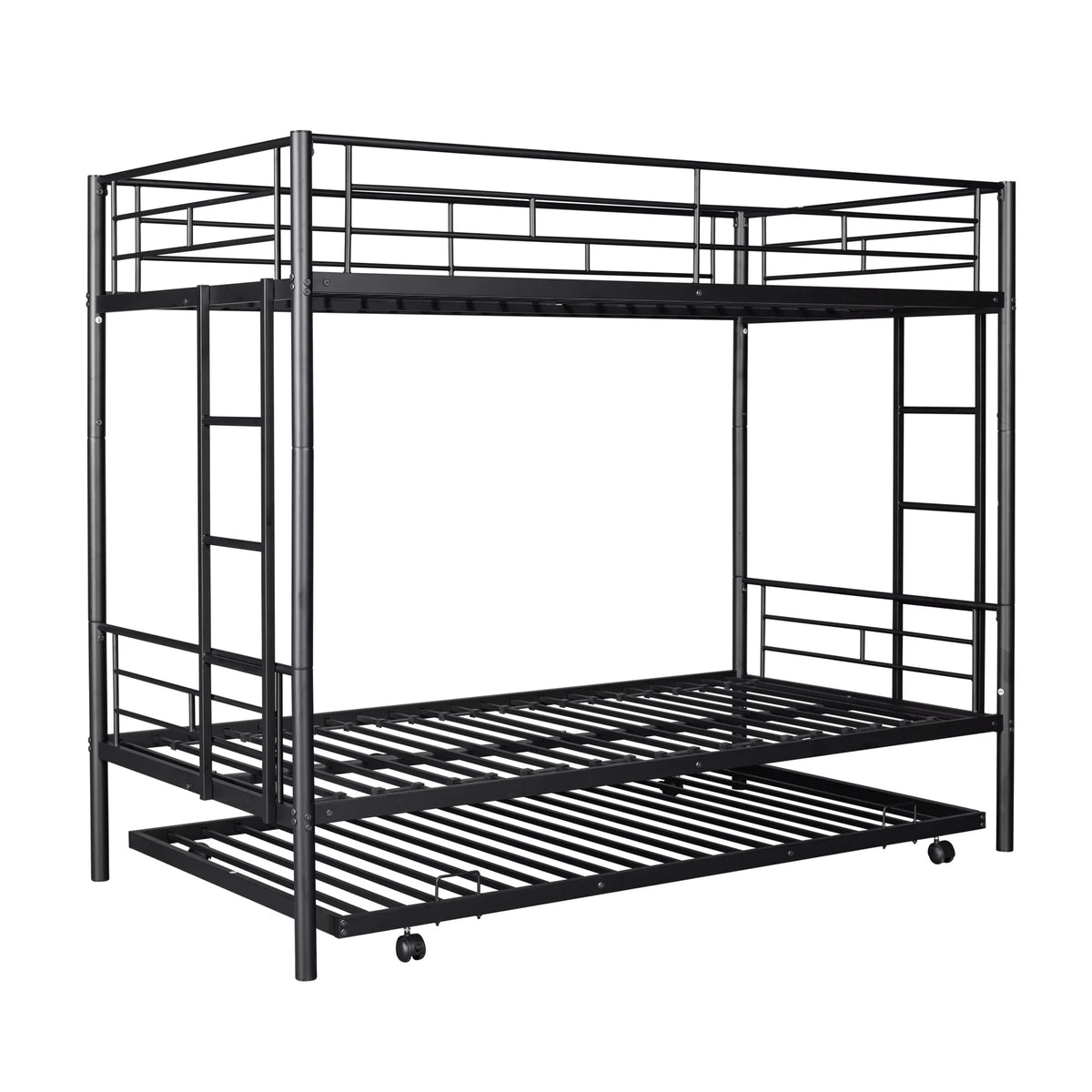 Twin over Twin Black Metal Bunk Bed with Trundle R40987