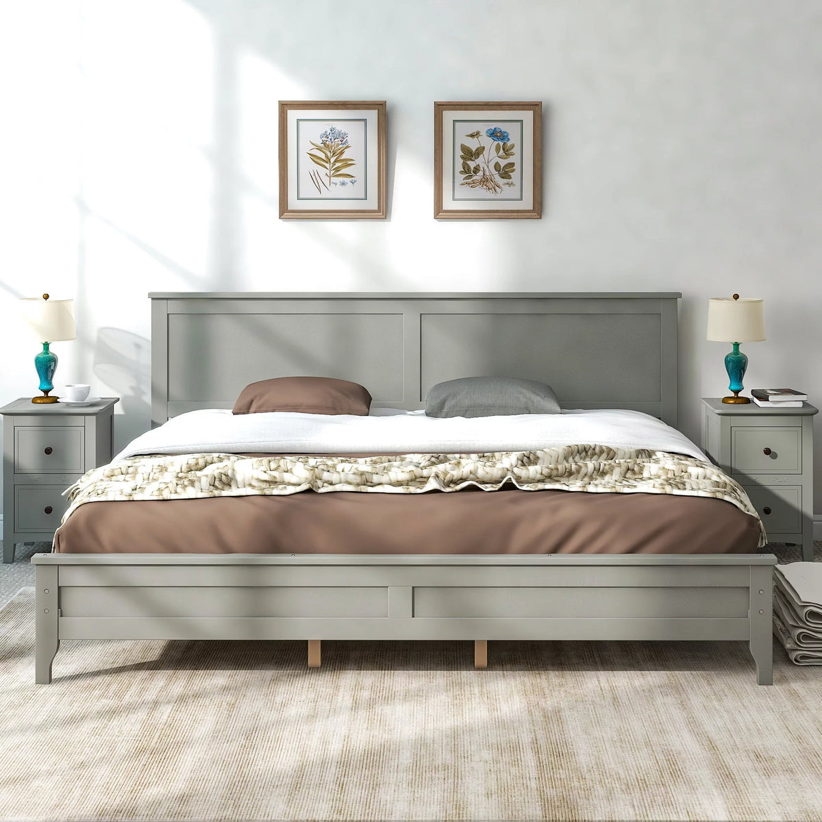 Solid Wood King Platform Bed U24533