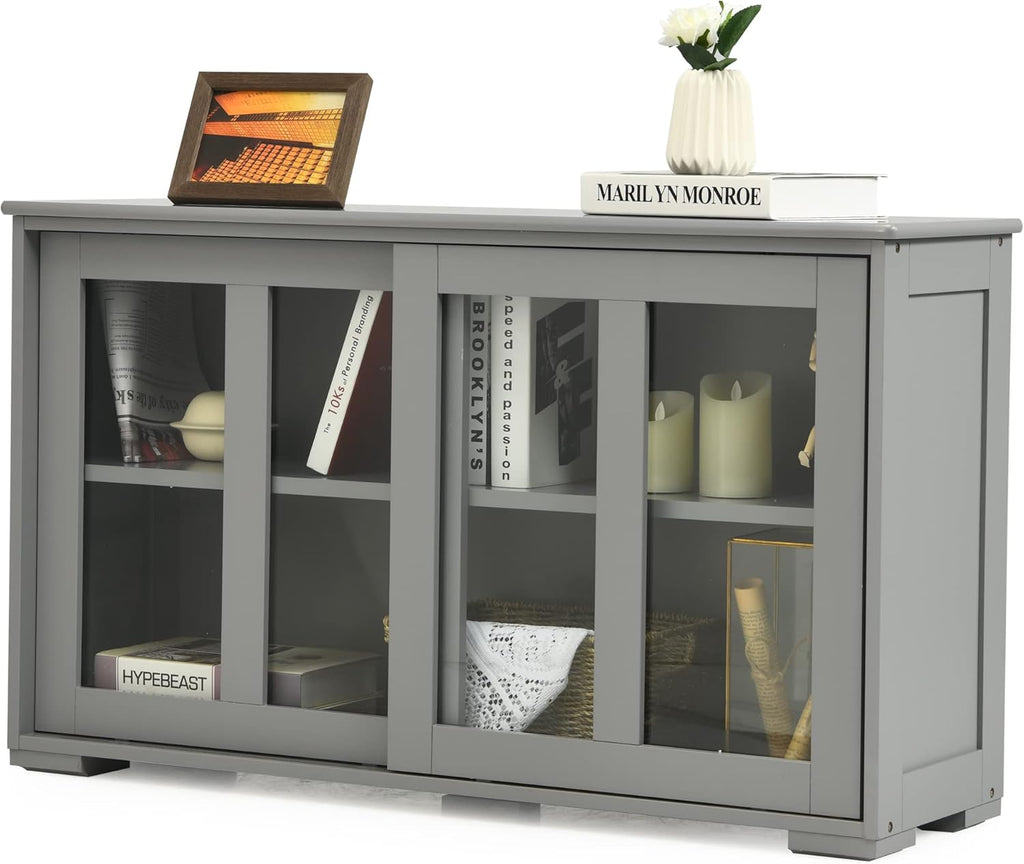 Stackable Buffet Cabinet with Sliding Tempered Glass Doors, Grey X4754