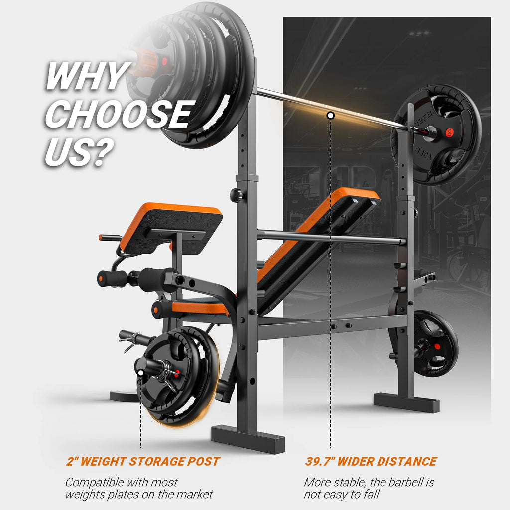 Adjustable Weight Bench with Barbell Rack and Leg Developer K591318