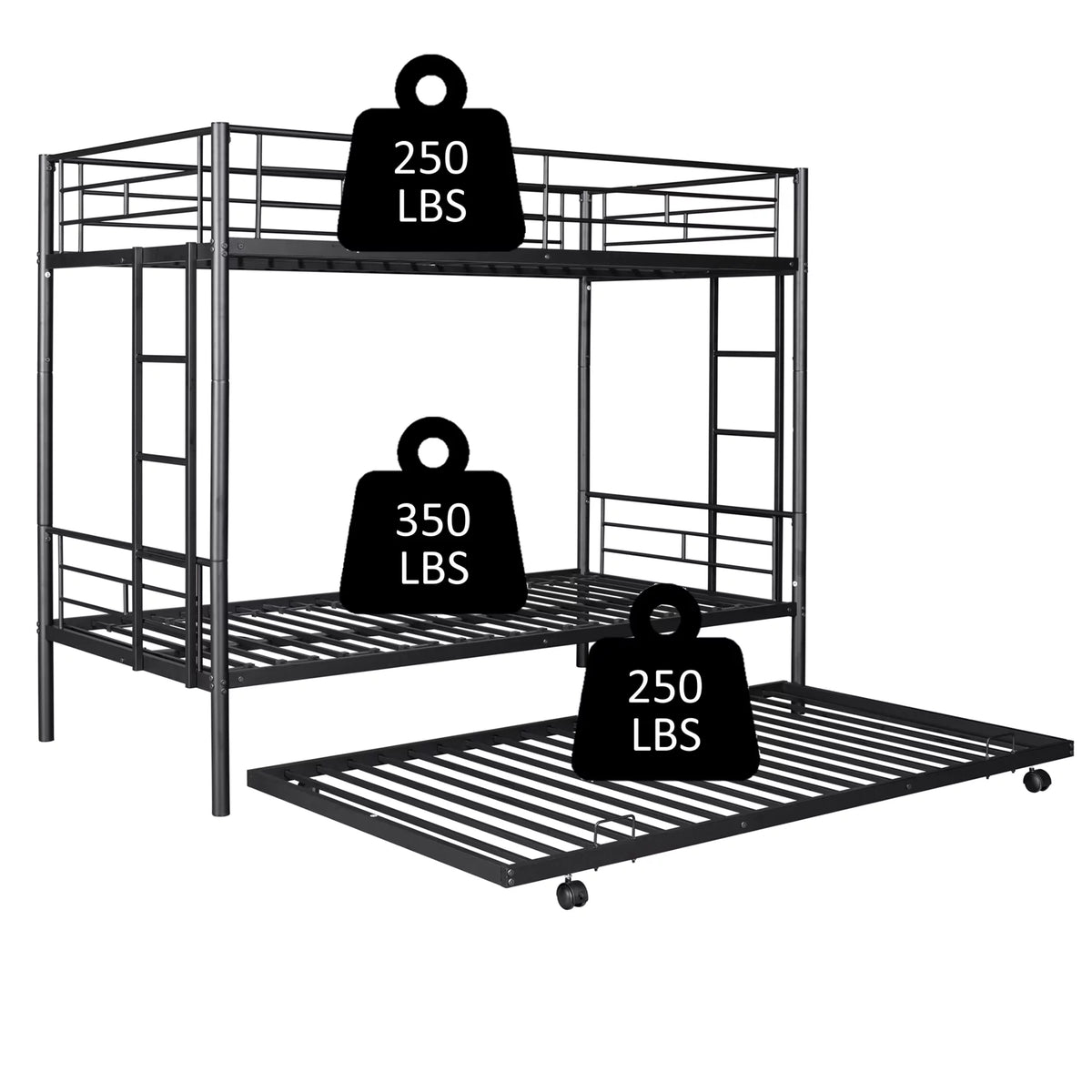 Twin over Twin Black Metal Bunk Bed with Trundle R40987