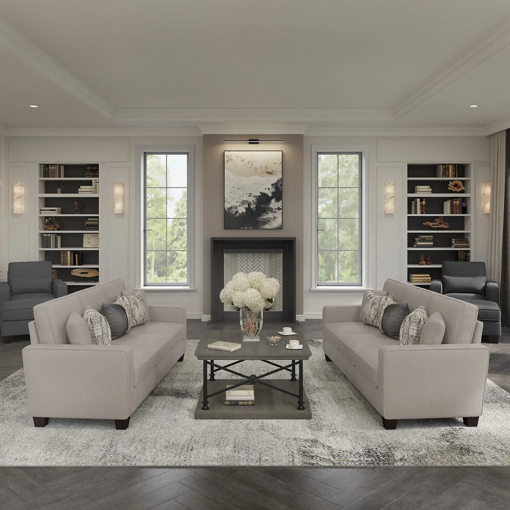 Beige Herringbone Fabric U Shaped Sectional Couch J625