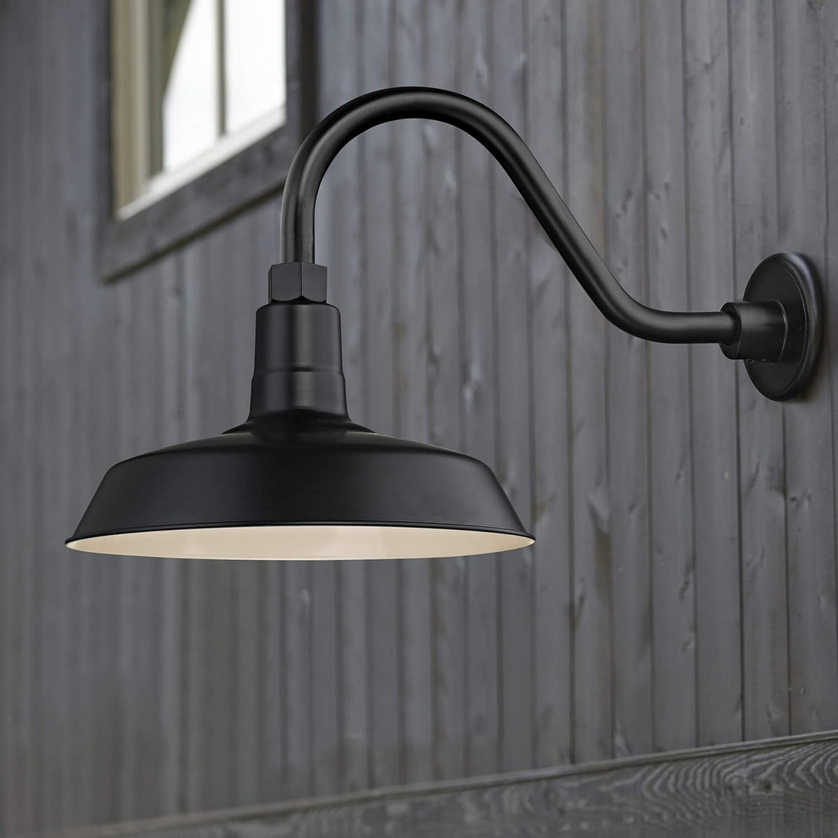 Black Farmhouse Style Industrial Gooseneck Outdoor Barn Light with 12 Inch Shade P5072