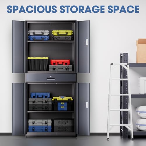 71'' Gray Metal Storage Cabinet with 1 Drawer and Adjustable Shelves G3486