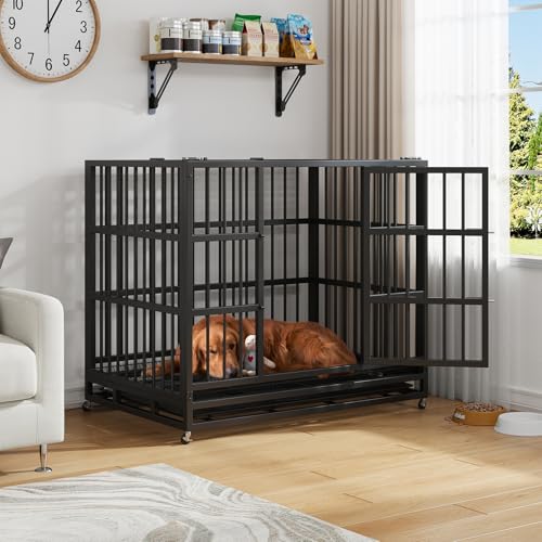 48 Inch Heavy Duty Dog Crate with Lockable Wheels H490329