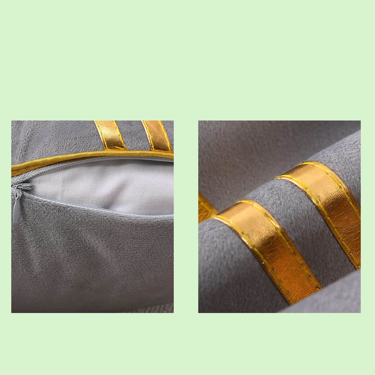 Set of 2 Gold Velvet Throw Pillow Covers with Leather, 20 x 20 in A9091