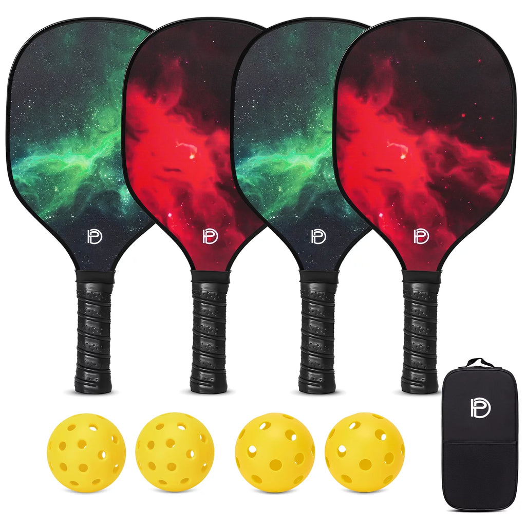 Set of 4 Wooden Pickleball Paddles with Balls and Bag A707500
