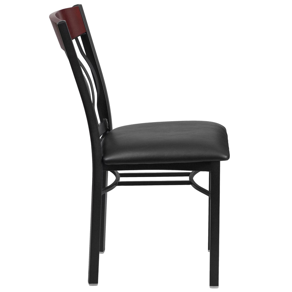 Black Metal Mahogany Wood Restaurant Chair with Black Vinyl Seat P5323