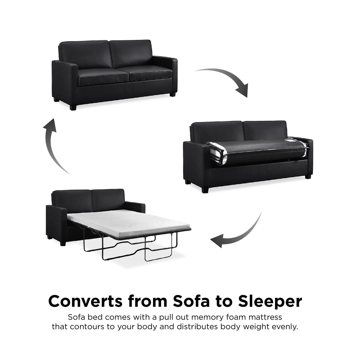 Black Faux Leather Queen Sofa Sleeper N701235