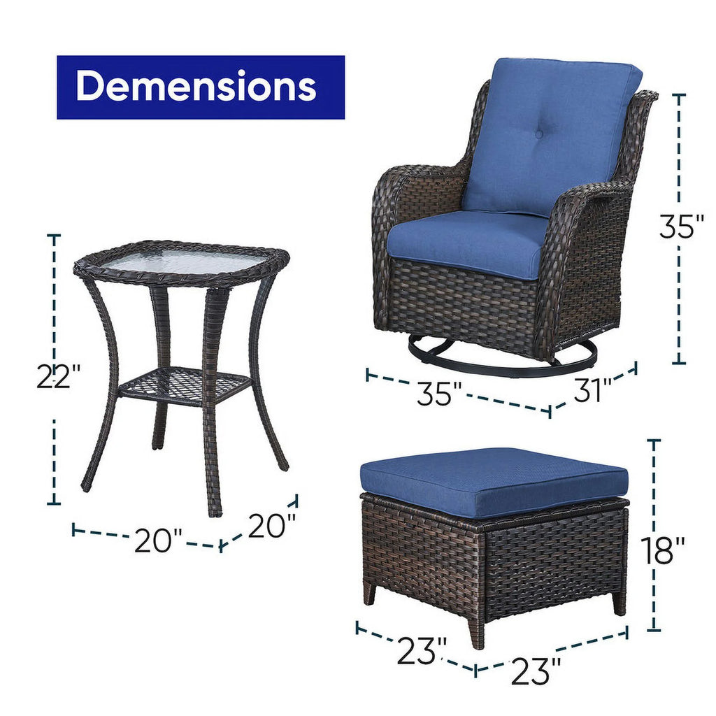 5-Piece Wicker Outdoor Conversation Set with Blue Cushions B7185