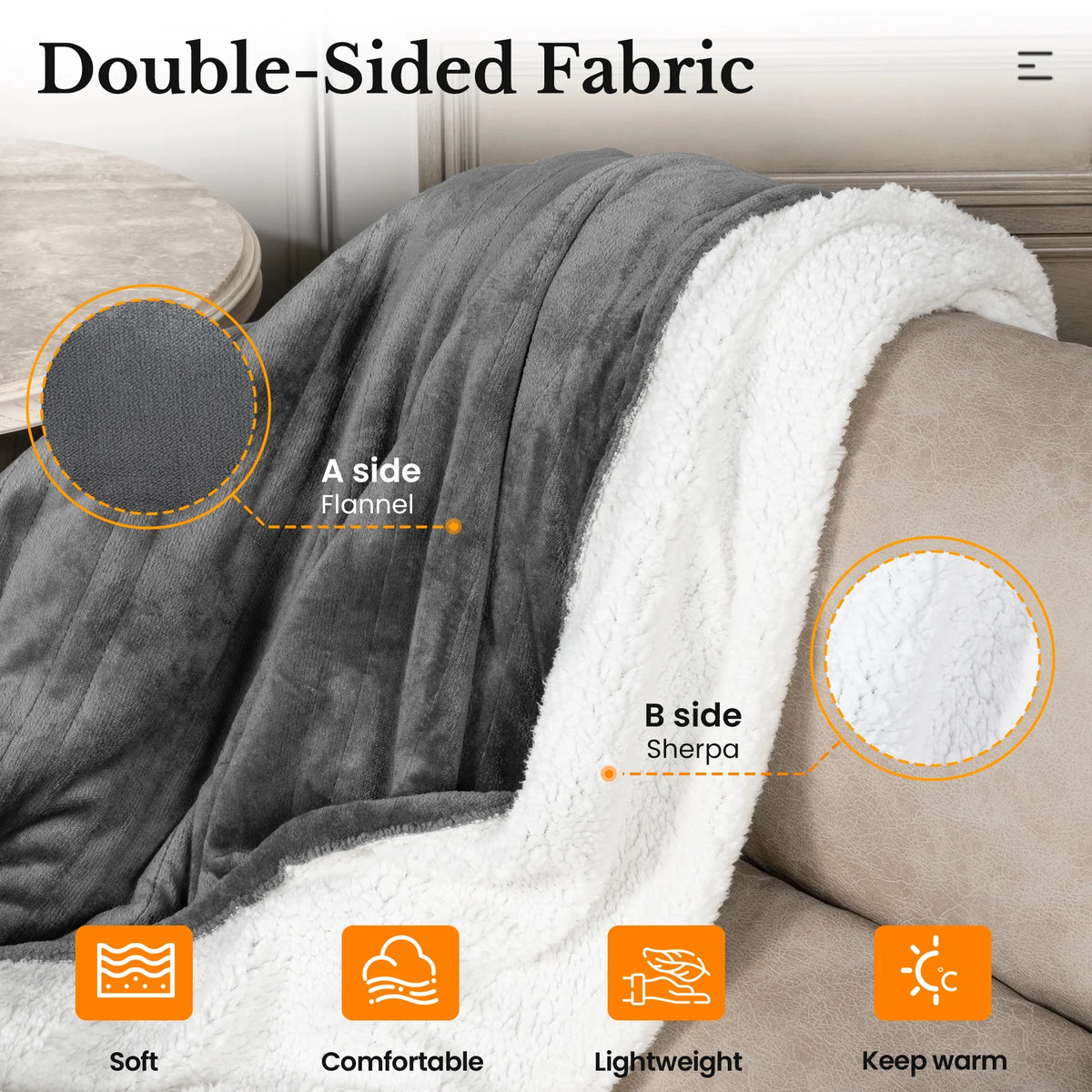 Queen Size Electric Heated Blanket Grey U4507