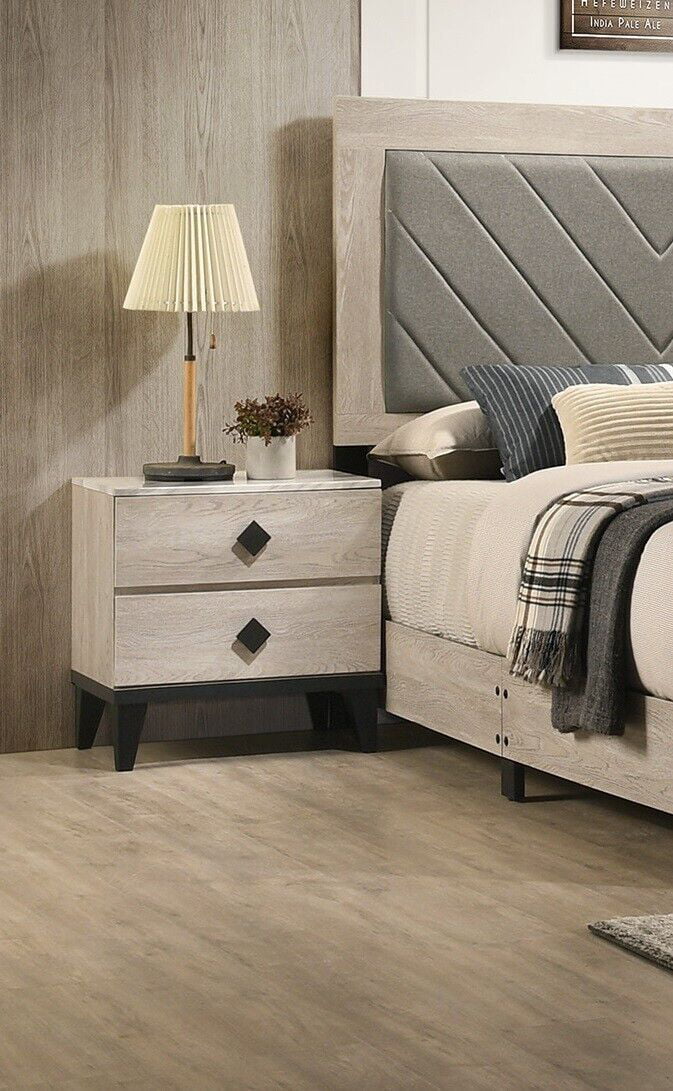 King Size Bed and 2 Nightstands Cream Wooden Tufted Headboard 3pc Set A889560
