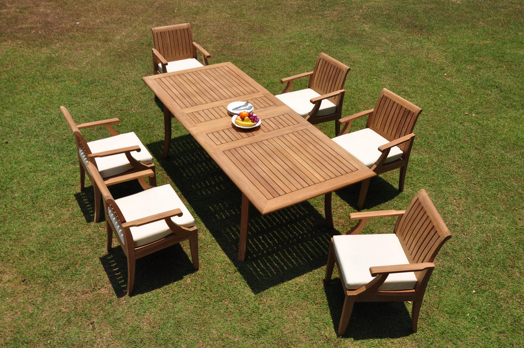 Grade-A Teak 7 Pc 6 Seater Double Extension Dining Set X7398