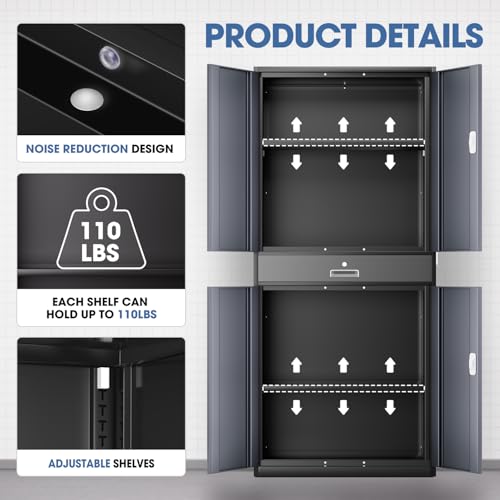 71'' Gray Metal Storage Cabinet with 1 Drawer and Adjustable Shelves G3486