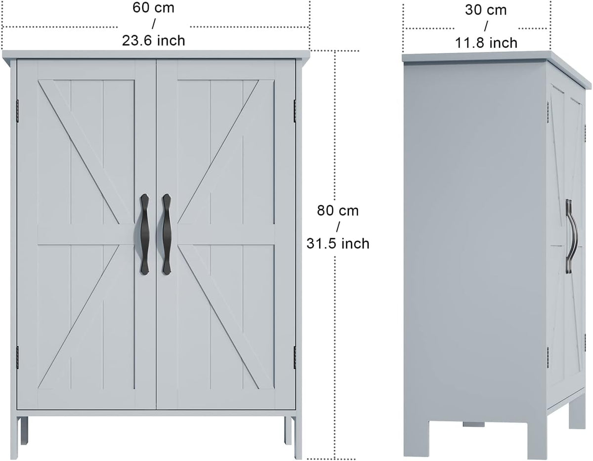 Gray Wooden Bathroom Floor Storage Cabinet with 2 Doors & Adjustable Shelves R597