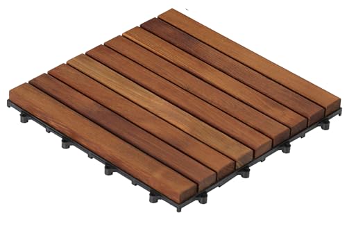 Interlocking Flooring Tiles in Solid Teak Wood Oiled Finish, Set of 10 I5854