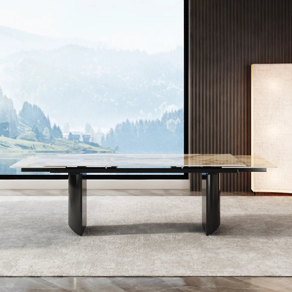 6-Person Extendable Dining Set with Sintered Stone Top and Stainless Steel Legs G97237