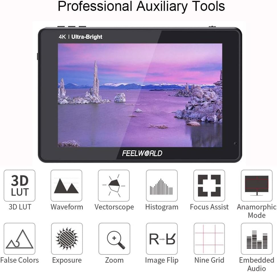 7 Inch 2200nits Touch Screen HDR Camera Field Monitor with F970 External Power and Install Kit R29122