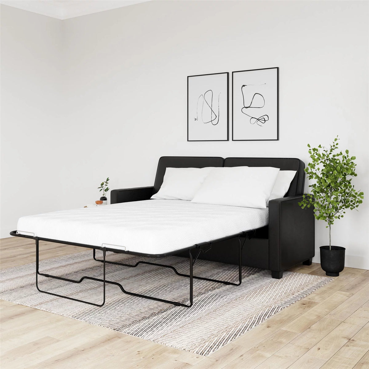 Black Faux Leather Queen Sofa Sleeper N701235