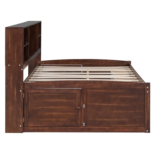 Full Size Wood Captain Bed with Storage Bookcase Drawers and Headboard R466