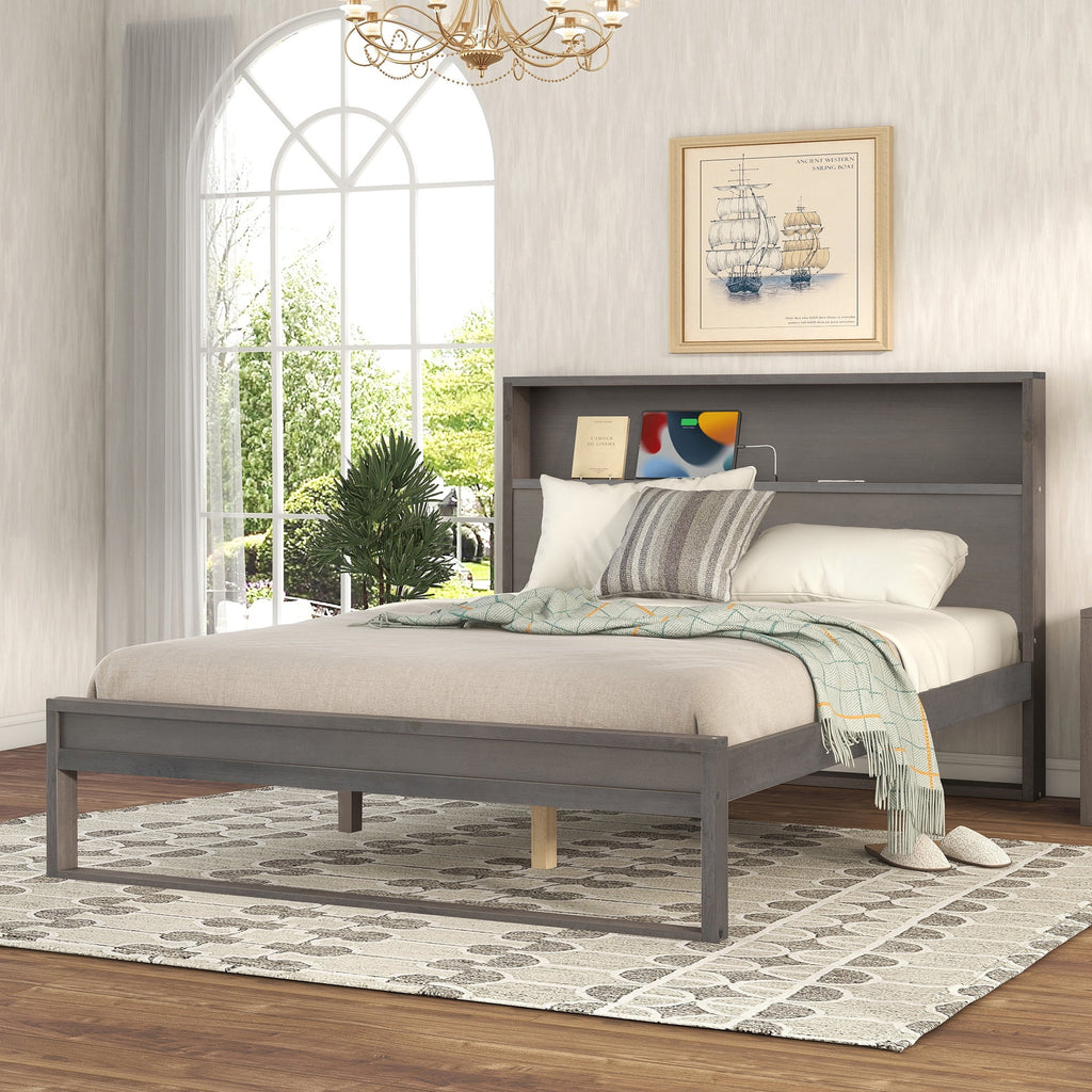 Queen Size Platform Bed with Storage Headboard M921140