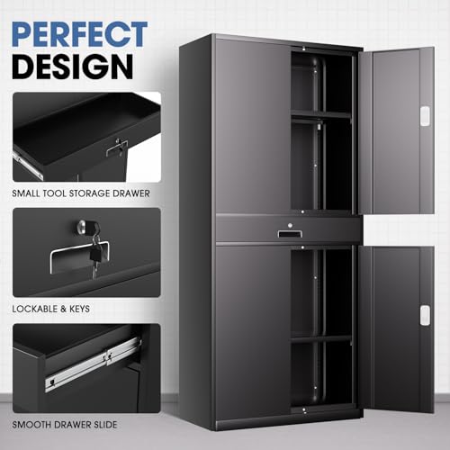 71'' Gray Metal Storage Cabinet with 1 Drawer and Adjustable Shelves G3486