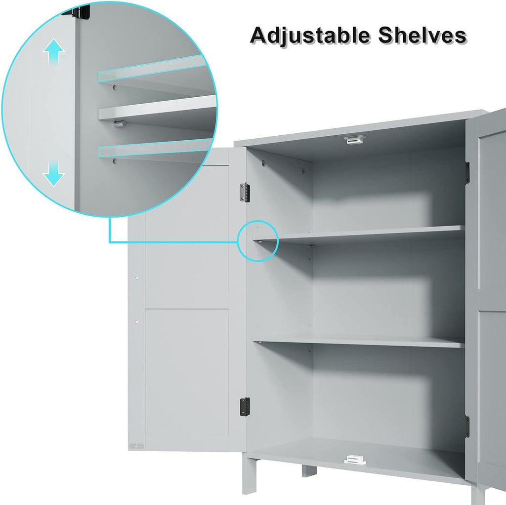 Gray Wooden Bathroom Floor Storage Cabinet with 2 Doors & Adjustable Shelves R597