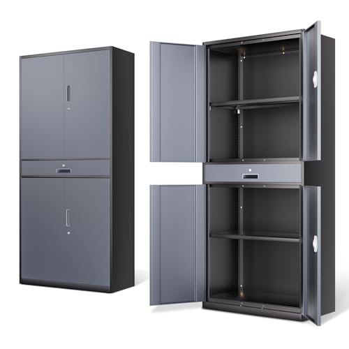 71'' Gray Metal Storage Cabinet with 1 Drawer and Adjustable Shelves G3486