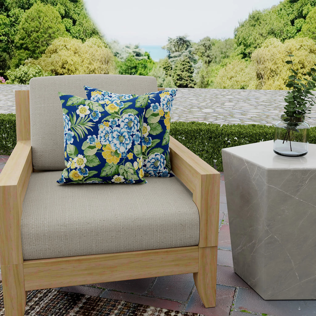 Lapis Blue Floral Square Outdoor Throw Pillow 2 Pack C2133