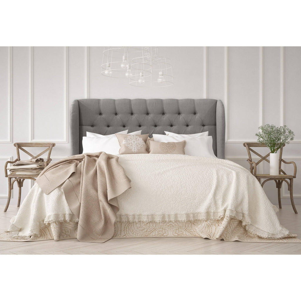 Gray Linen Tufted Wingback Headboard Y4558